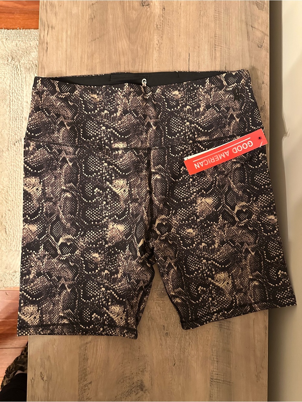Good American Snake-Print Biker Shorts in Black and Cream